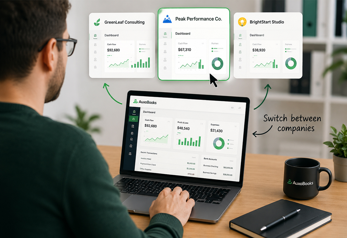 AuxoBooks multi business owners preview